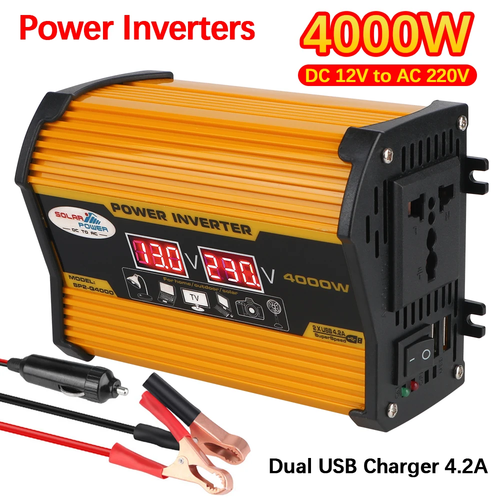 4000W Adapter Inverter LED Digital Power Inverter 12v 220v Voltage Converter Universal Portable Car Inverter