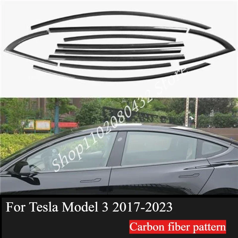 Car Accessories For Tesla Model 3 2017-2023 black Exterior Window Molding Strip Sill side Cover Trim 10pcs