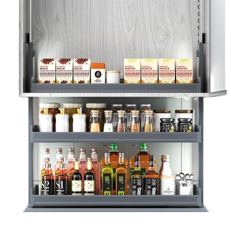 Wholesaler Electric 3-Layer Kitchen Storage Cabinet Customized Smart Lift With Automatic Basket Design For Kitchen Use