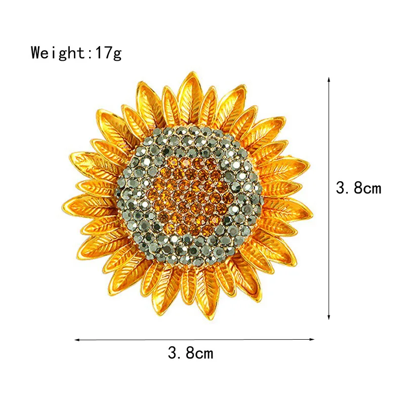 Gold Color Inlaid Rhinestone Sunflower Brooches For Women Luxury Designer Classic Vintage Metal Brooch Pins Jewelry Wholesale