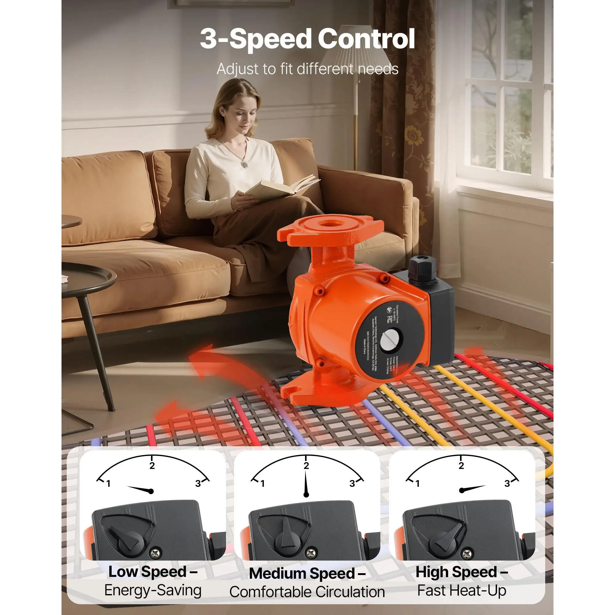 Cast Iron Hot Water Circulator Pump 17 GPM AC 120V 20 ft 1 Inch Flange 3 Quiet Water Heating System Pump