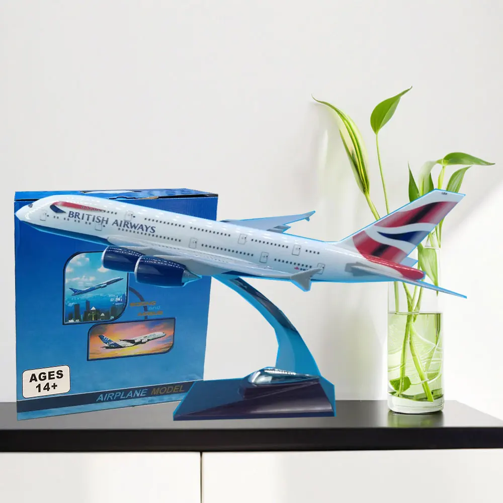 

36CM Aircraft Model For Airbus A380 British Airways Airlines Die-cast Airplane Resin Collection Display Plane Home Decor