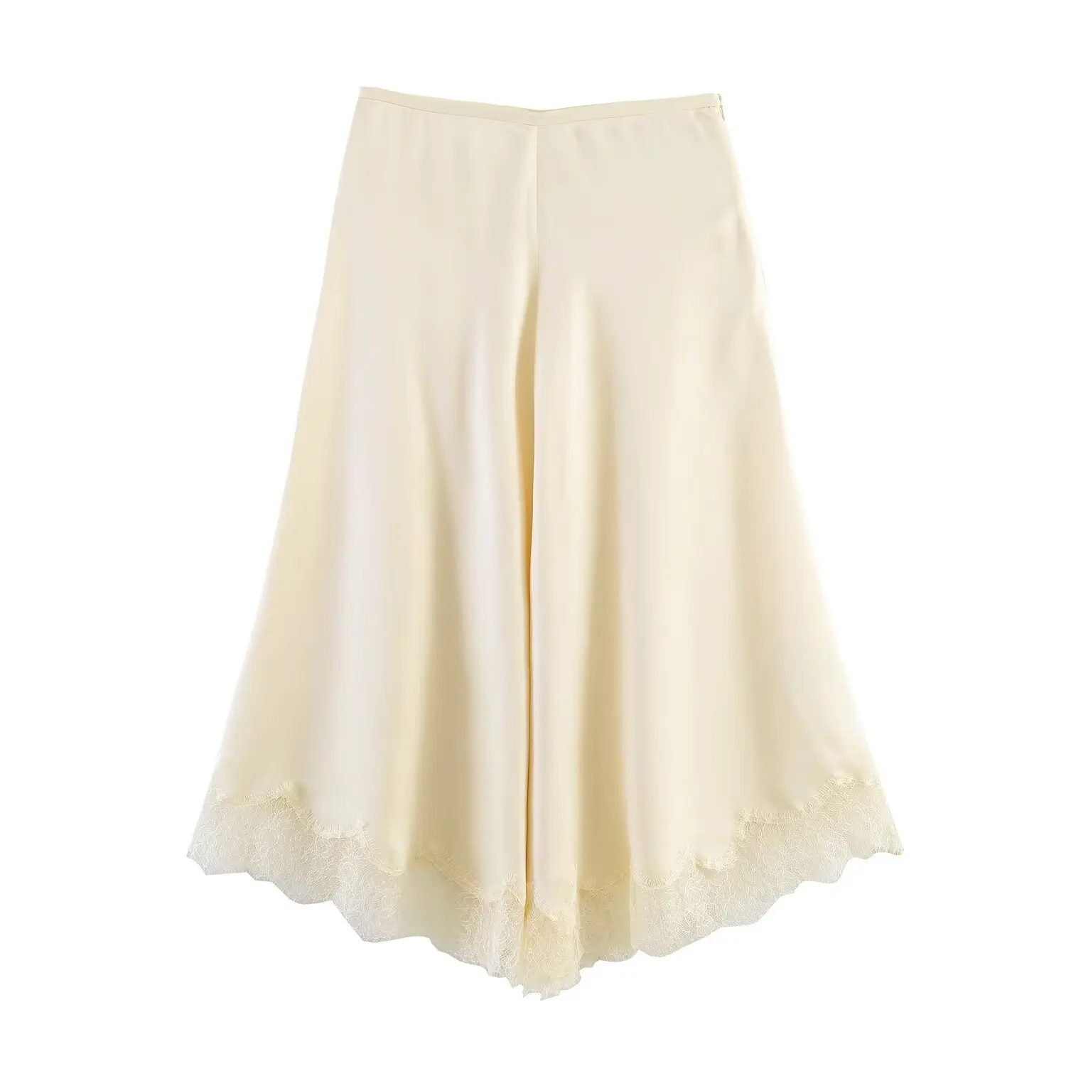 Organic Cotton Satin Texture Lace Trim Skirt Youth Casual Straight Leg Skirt European Style Half Body Skirt for Women