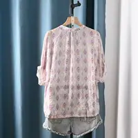 2026 Women's Bohemian Geometric Print Blouse Ethnic 3/4 Roll-Up Sleeve V-Neck Tunic Shirt Vintage Boho Clothing - Image 2