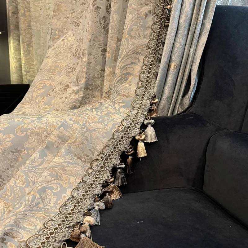 French Embossed Gold Wire Paisley Jacquard Thickened Curtains for Living Rooms Villas Bedrooms Finished Products