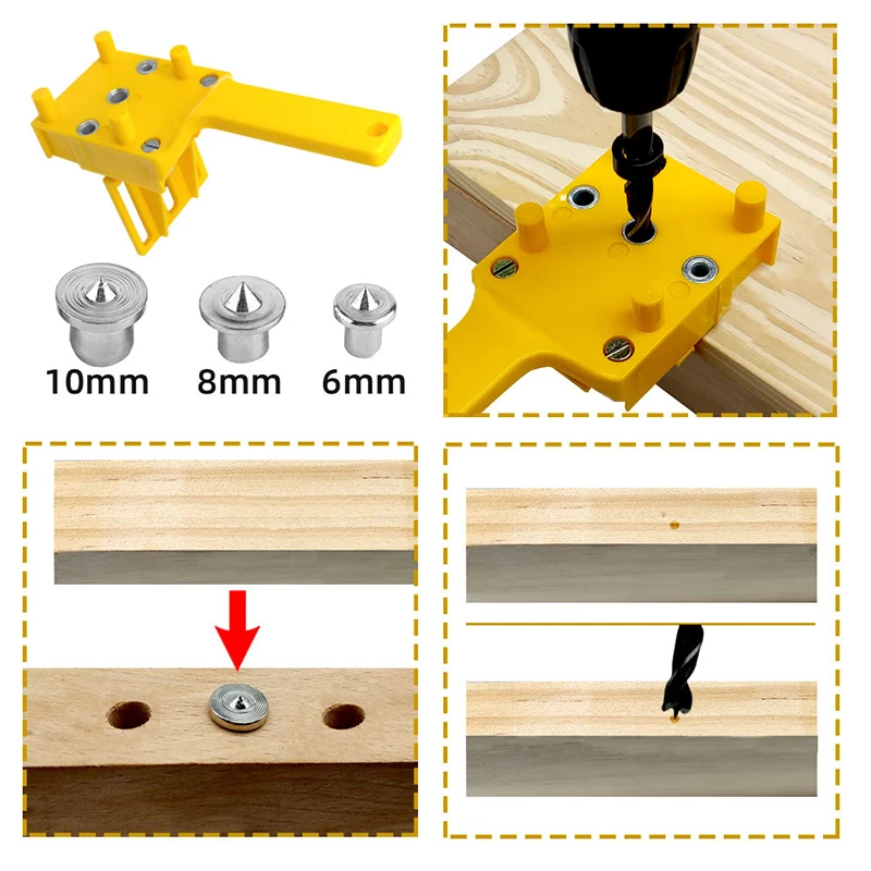 

Quick Wood Doweling Jig Plastic ABS Handheld Pocket Hole Jig System 6/8/10mm Drill Bit Hole Puncher For Carpentry Dowel Joints