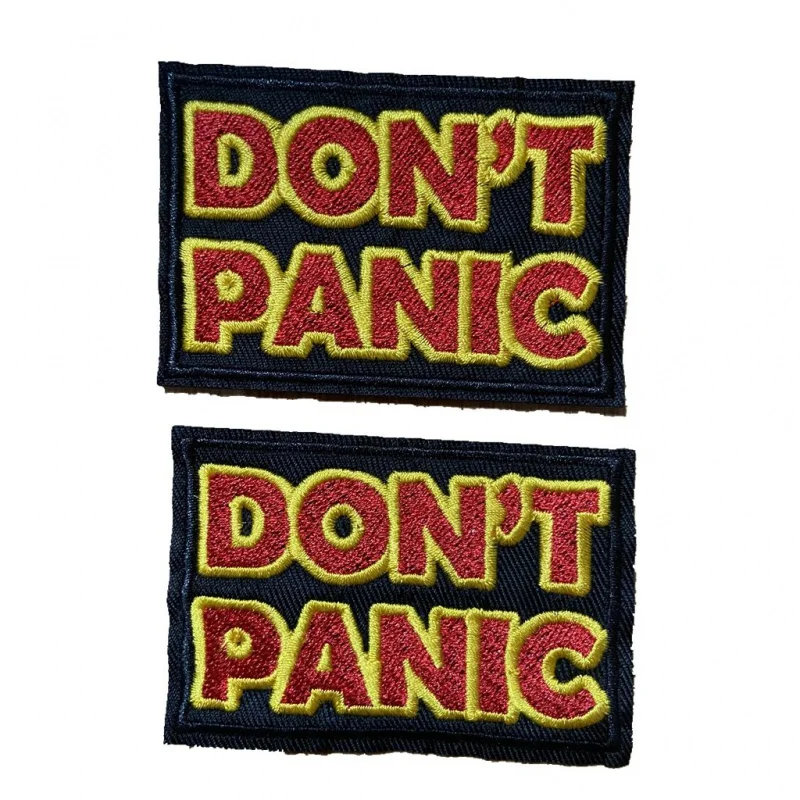 Black Background Red Yellow Letters DONT PANIC Embroidered Iron on Patches for Clothes Embroidery Appliques Sewing DIY ACCESSORY