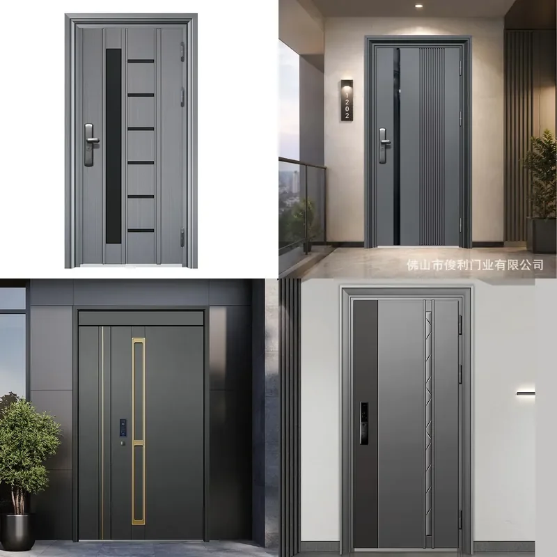 Gray Stainless Steel Smart Security Entry Door Anti Theft Main Gate for Self Built House Modern Korean Style Exterior