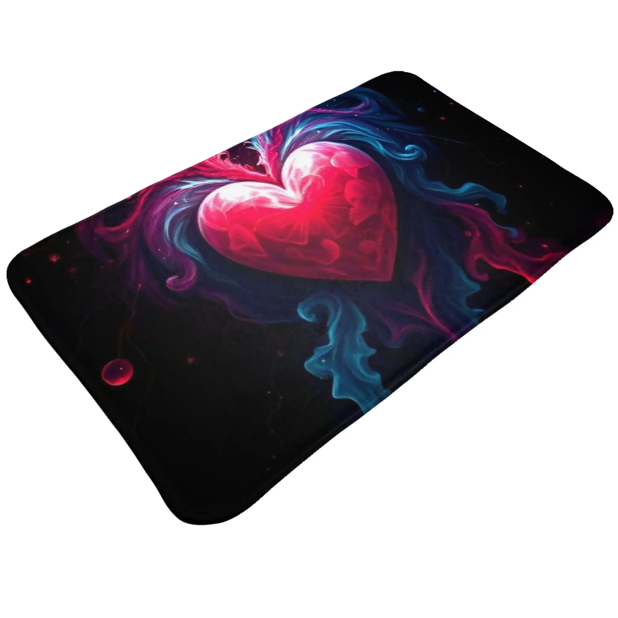 Red Blue Smoke Glowing Heart Graphic Non-slip Doormat Bedroom Mat  Outdoor PatternHomeDecor