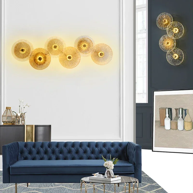 Modern Round Crystal Wall Lamp Glass Free Combination For Living Room TV Background Bedroom LED Sconces Bedside Corridor Aisle