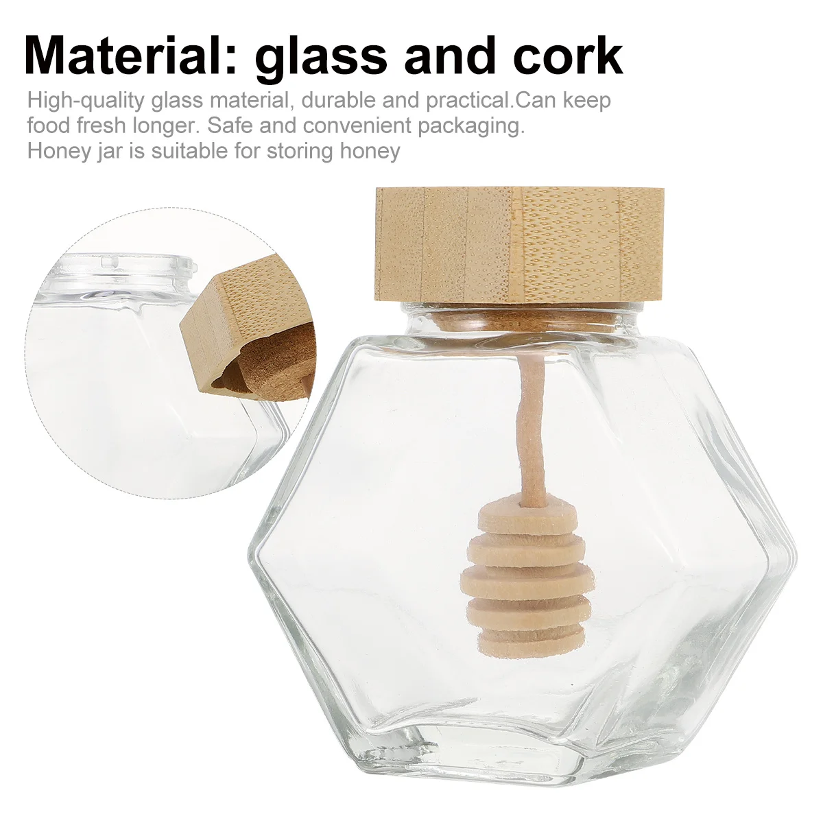 

2Pcs Clear Glass Honey Pot with Natural Wood Lid Airtight Storage Jar for Kitchen Condiments Easy