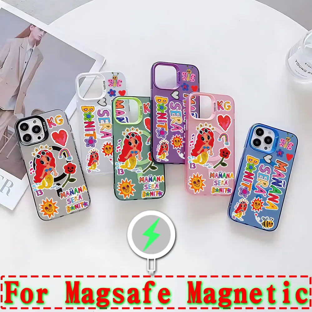 Cute Karol G Manana Sera Bonito Magsafe Magnetic Case for Samsung S25 S24 S23 S22 S21 S20 FE Plus Ultra 5G Silver Plated Cover