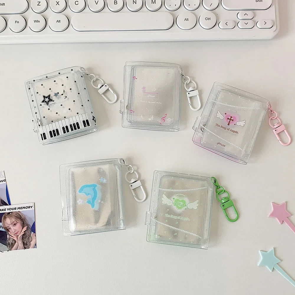 Mini album na zdjęcia z PVC z karabińczykiem do zawieszania, etui na karty kolekcjonerskie KPOP, przenośny album na zdjęcia KPOP, pamiętnik na karty.