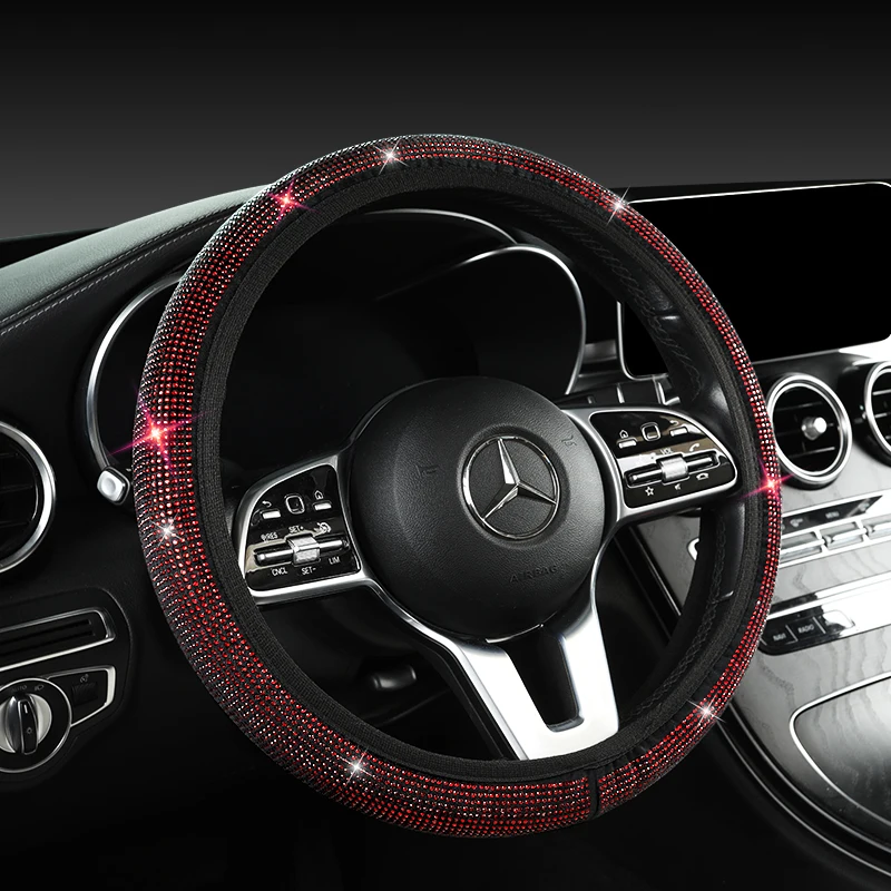 Tampa do volante do carro sem anel interno, macio encaixe strass embutidos, interior do carro colorido universal para cinco cores