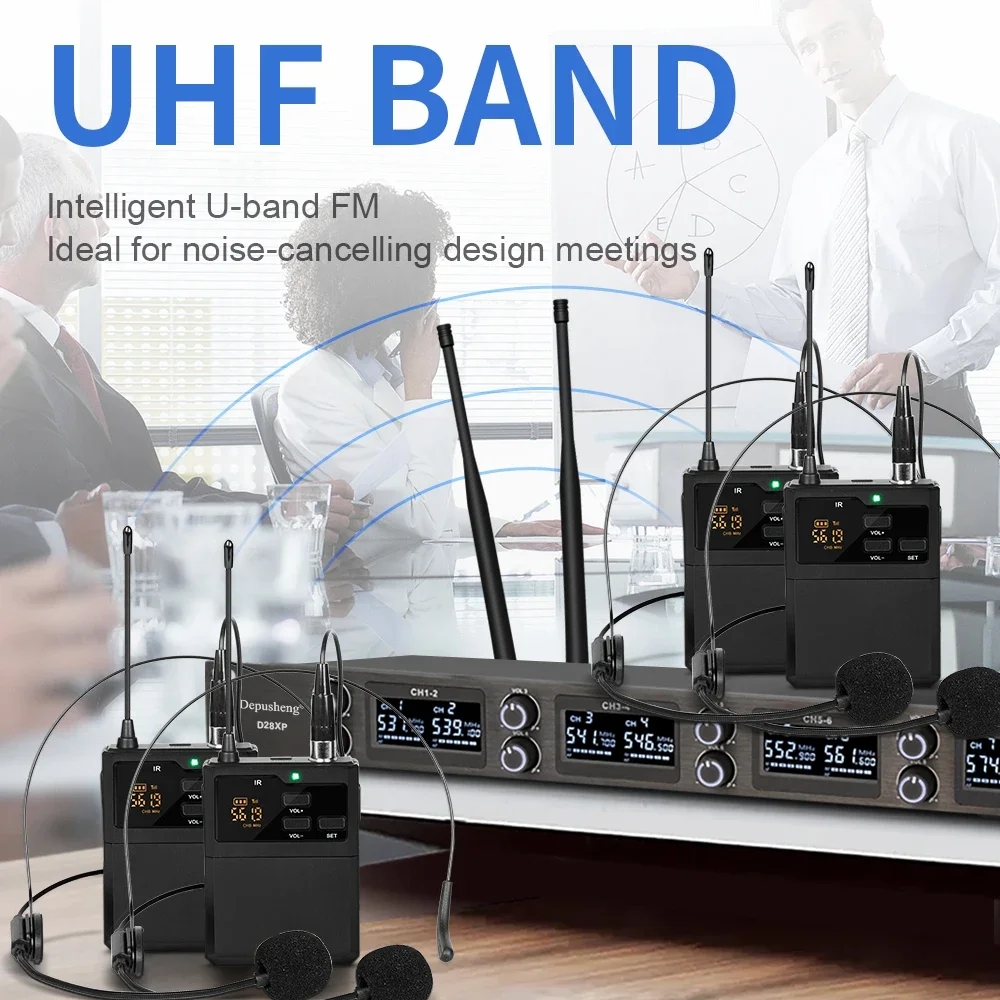 OEM D28XP Sistema microfonico wireless UHF a 8 canali True Diversity 8 cuffie per sala conferenze parlanti