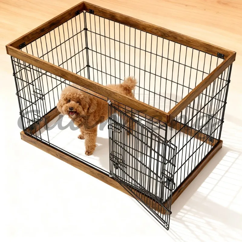 Steel Wire Dog Playpen Easy Assembly Dog Crate Fence Panel with Sliding Door for Pet Enclosure
