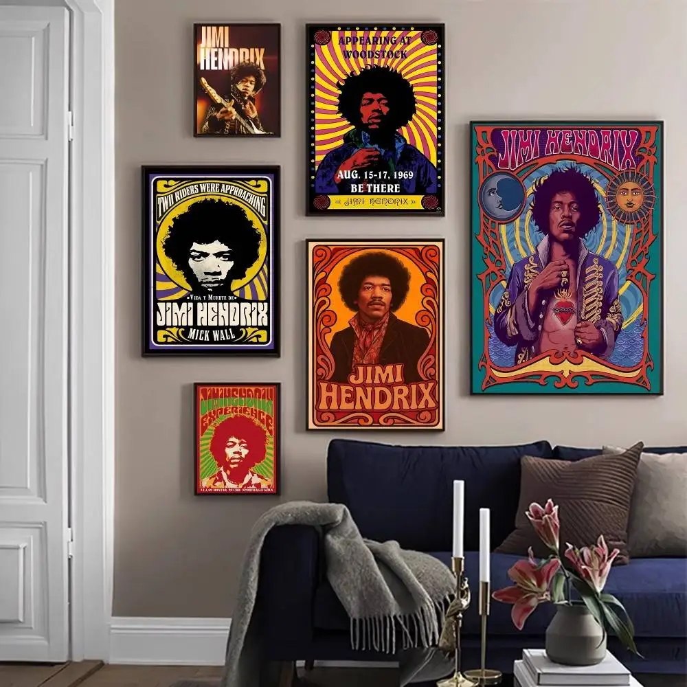 عازف الجيتار الشهير J-jimi H-hendrix نوعية جيدة يطبع وملصقات ورق أبيض ملصق لتقوم بها بنفسك غرفة بار مقهى الجمالية طلاء جدران
