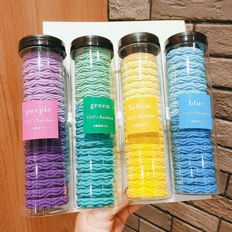 20pcs/box Candy colored canned hair rope, wavy and thick headrope, cute hair loop, high elasticity and durability in summer,