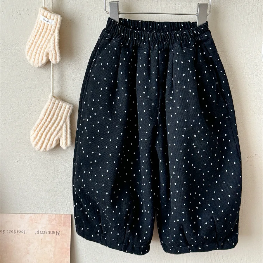2025 Girls' Polka Dot Pants Winter New Product Korean Edition Fashionable and Western Style Thickened with Velvet