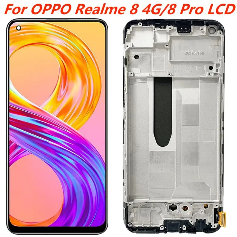 

6.4" Original AMOLED For OPPO Realme 8 4G RMX3085 Display Screen Touch Digitizer Parts Repair 8Pro RMX308 LCD Display With Frame