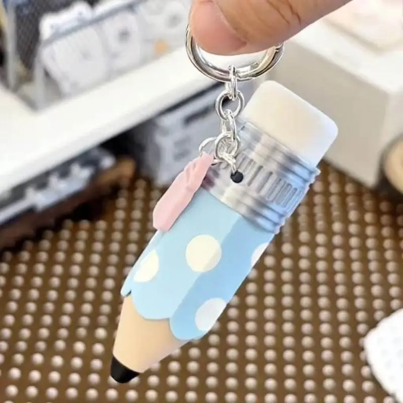 S Polka Dot Pencil Shaped Fidget Stress Relief Keychain Soft Squeeze Toy Cute Key Holder Pendant For Student Bag Decor Gifts