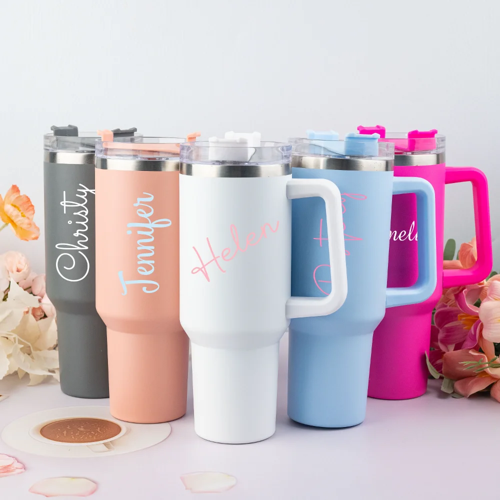 40oz Personalized Tumbler With Handle Lid Straw Bridesmaid Proposal Birthday Gift Thermos Travel Cup Gift For Her Coffee Mug