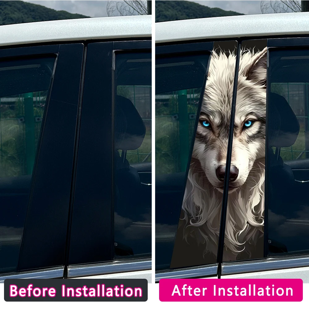 Wolf Head Car Stickers Auto B Pillar Waterproof Animal Decor Cover Scratches Car Doors Pillar Vinyl Decals