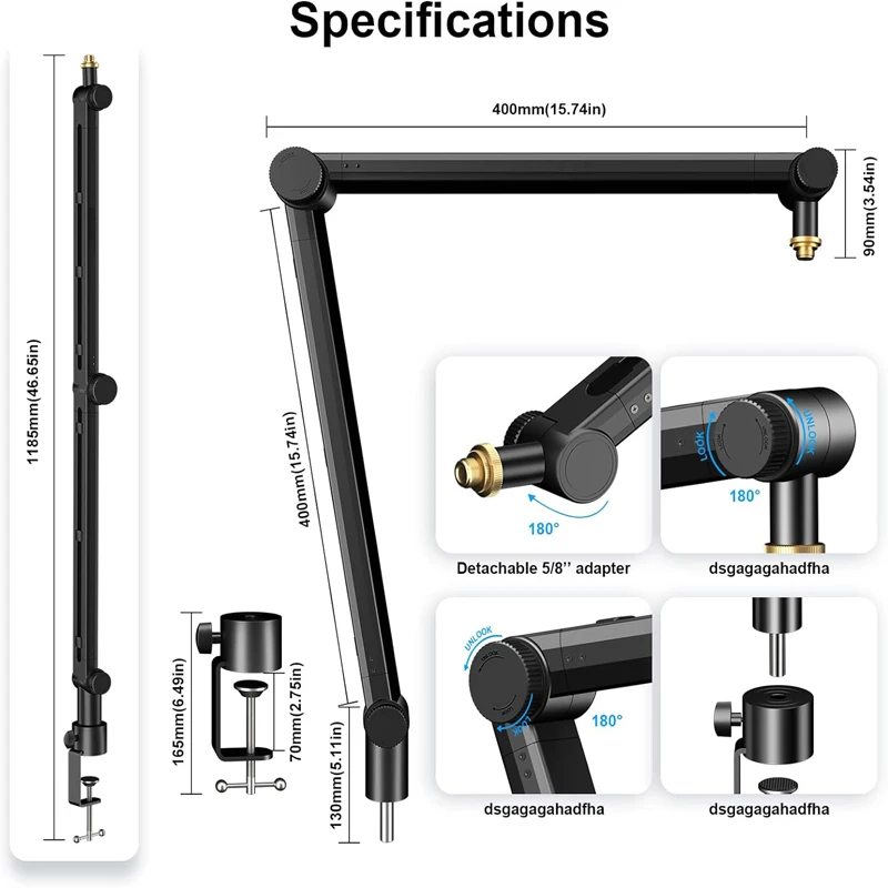 Boom Arm - Adjustable 360° Rotatable Microphone Sturdy aluminum alloy Mic Desk, Table Stand Foldable Scissor Stable Mount Arms