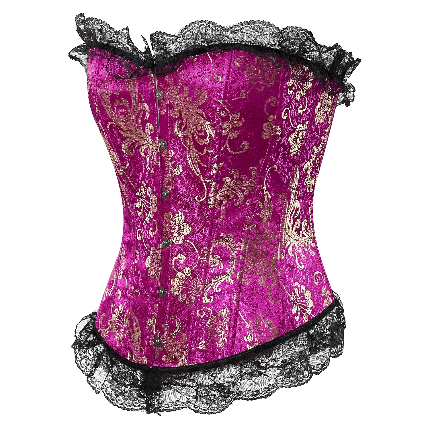 Plus Size Body Shaper Lace Up Victorian Corselet Overbust Satin Corset Top Floral Lingerie Sexy Bustier