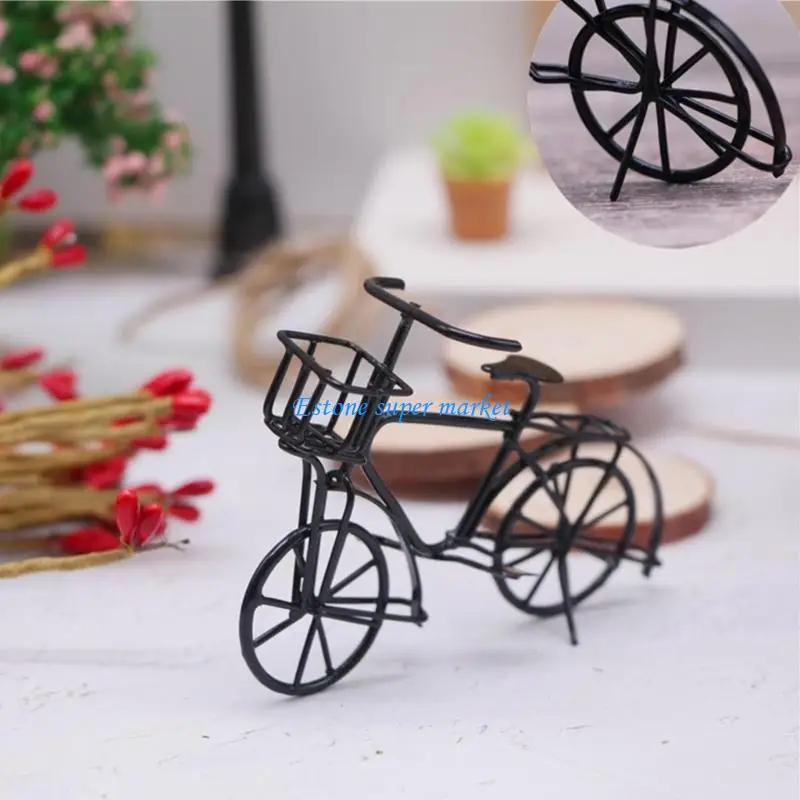 090B 1:12 Scale Dollhouse Bicycles Miniature Black Metal Bike Doll House Supplies