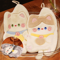 Cartoon Cat Hand Towel Kawaii Hand Wipe Cleaning Cloth for Kitchen Bathroom Hanging Towel Super Absorbent Handkerchief Clean Rag