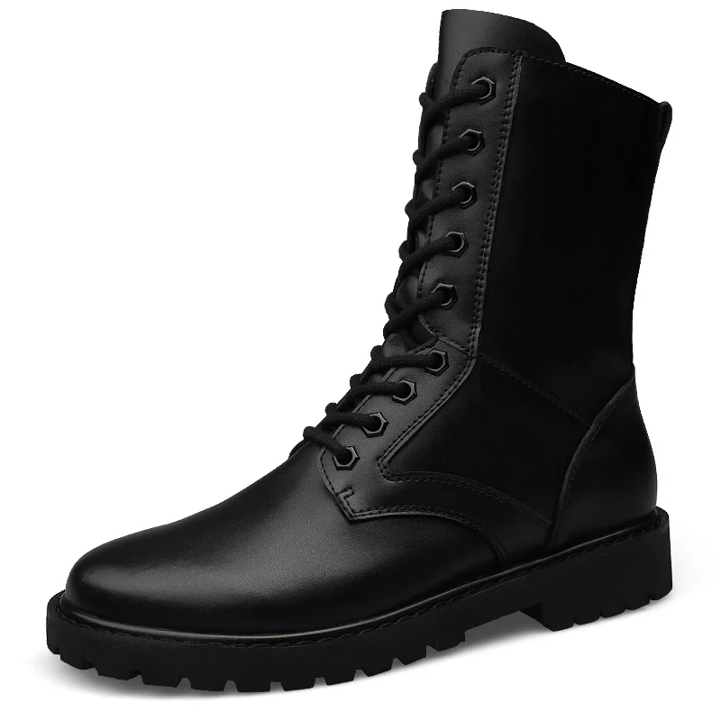 

High top boots for men, British style workwear motorcycle boots, summer black side zipper, mid rise soft leather boots for men