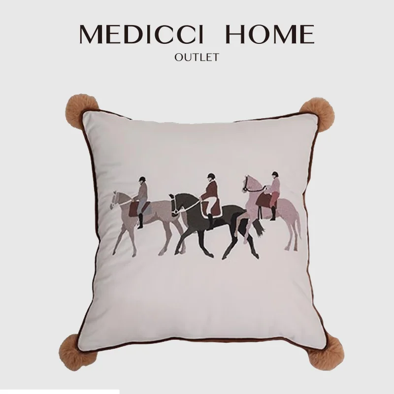 Medicci Home Modern Retro Equestrian Decorative Throw Pillowcase Rustic Horse Rider Embroidered Cushion Cover Luxurious For Home