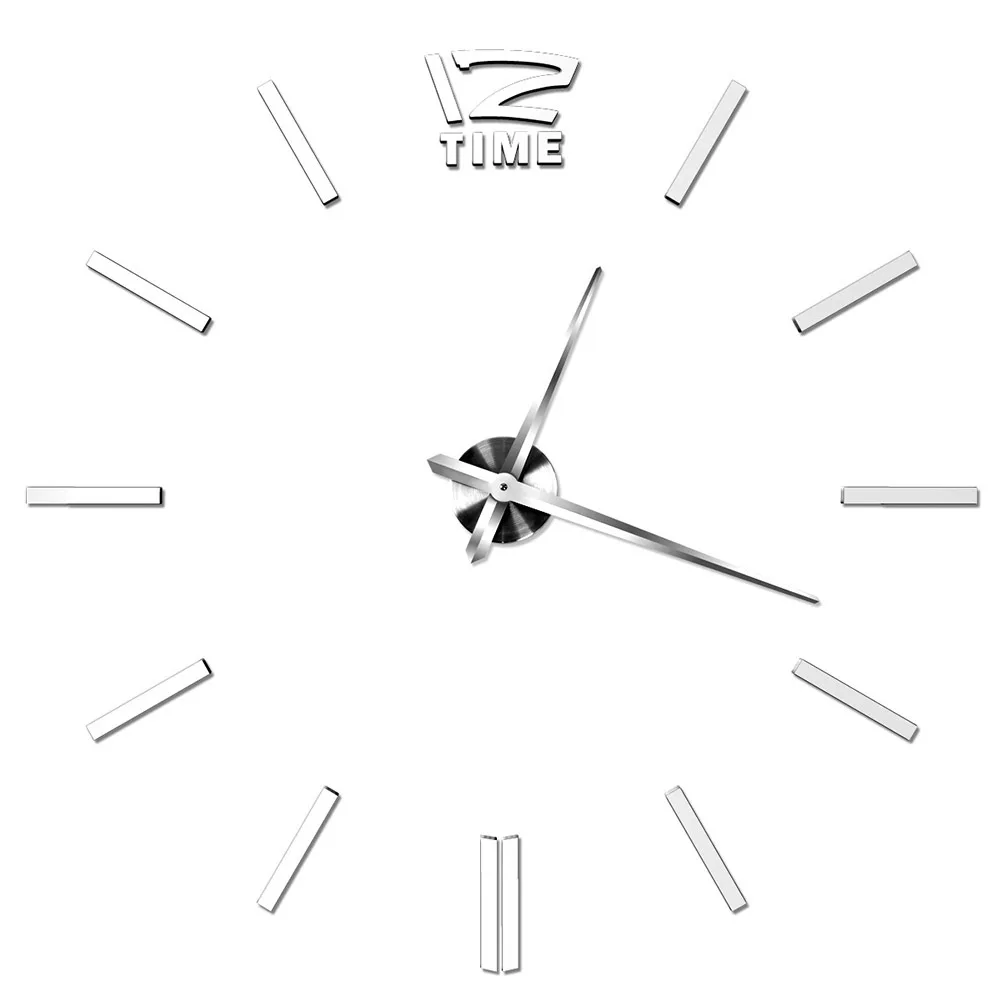 

DIY 3D Frameless Acrylic Wall Clock Modern Large Mirror Sticker for Home Living Room Bedroom Silver Wall Clock