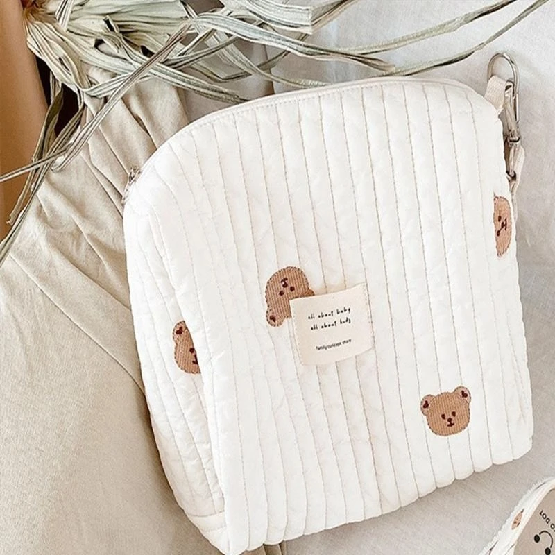 J15U Stylish Diaper Bag Organizing Pouches for Diaper Bag- Multi-pocket Diaper Bag Bear Mummy Bag Cotton Clutch