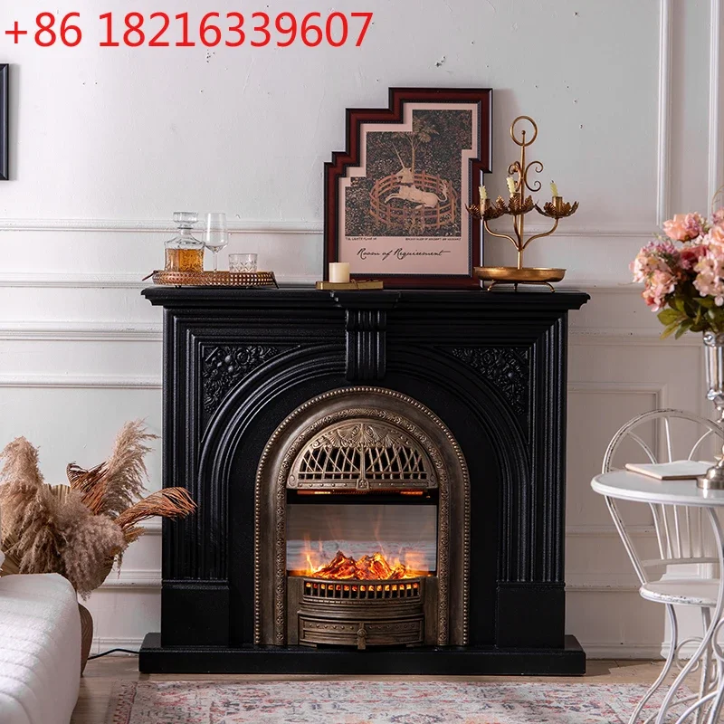 TAO  French solid wood black carving simulation fire bird cage heating living room fireplace simple retro home