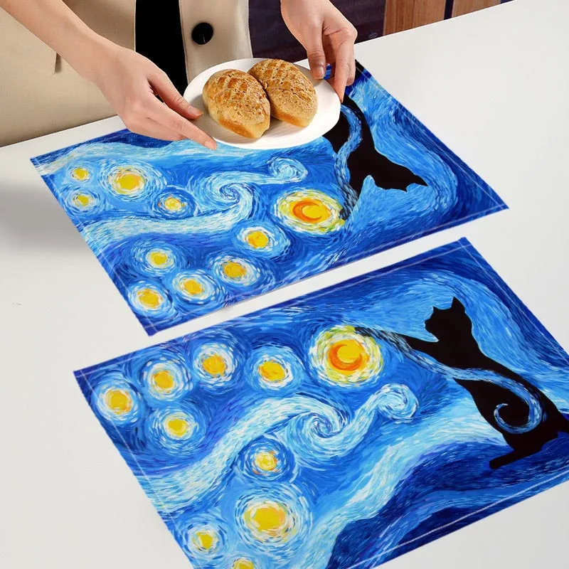 Tovaglietta artistica Van Gogh 2PC per cucina Bar Ciotola Pad antiscivolo Resistente al calore Tovaglietta in lino di alta qualità 7.17WJY