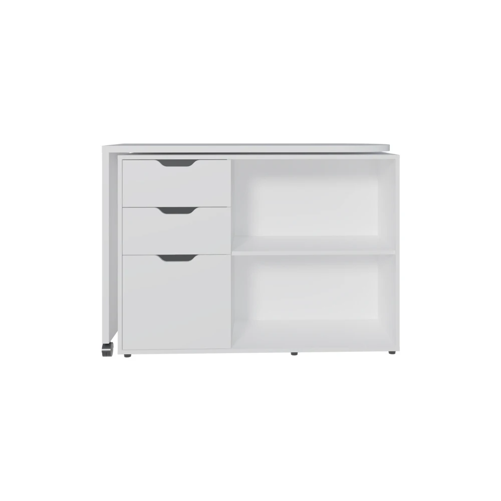 

Rotable Desk 31.7" H, 1 Door, 2 Drawers, 2 Shelves, 2 Wheels, White computer table adjustable computer table