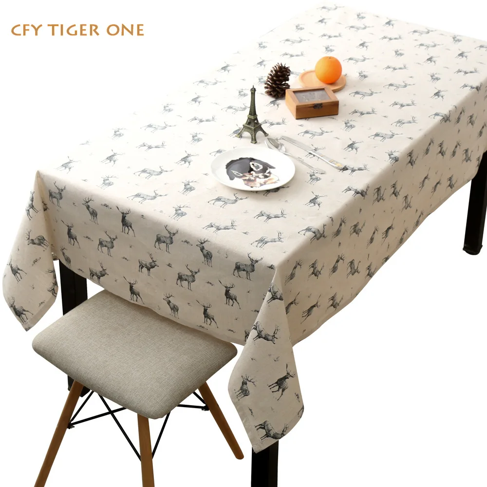 Cotton Linen Nordic Cartoon Tablecloth Antifouling Rectangular Tablecloth Washable Oil Resistant Coffee Table Mat Table Cover