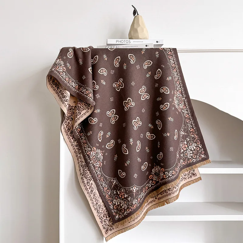Elegant Cashew Flower Atmospheric Imitation Cashmere Scarf Autumn Winter Cold Warm Cashmere Scarves Shawls Resistant for Women