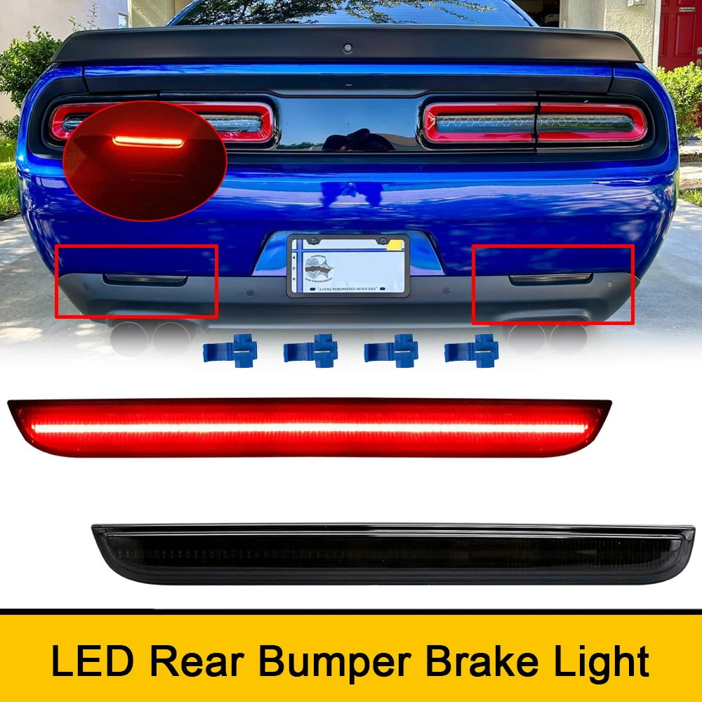 Smoked Lens Rear Bumper Reflector LED Brake Warning Light for Dodge Challenger 2015-2022 Auto Reverse Fog Lamp Red OEM#CH1185105