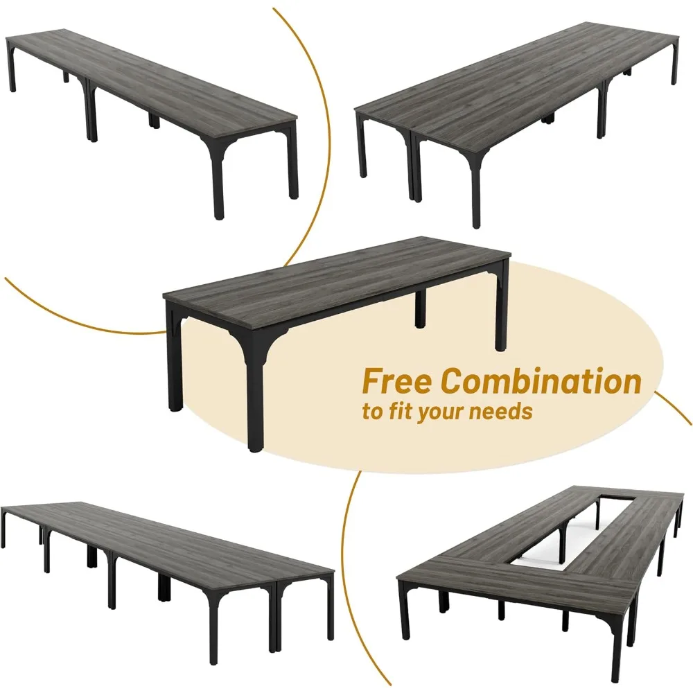 طاولة اجتماعات مستطيلة قوية لـ 8، طاولة ندوات أعمال كبيرة، رمادي، قطعة واحدة #3