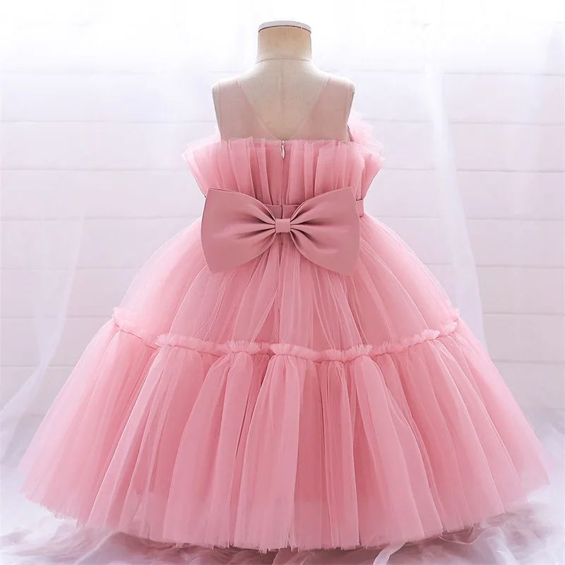 MQATZ Summer Dress 1 Year Pink Puffy Kids Bow Christening Princess Brithday Vestido Toddler Children Baptism Baby Girl Clothes