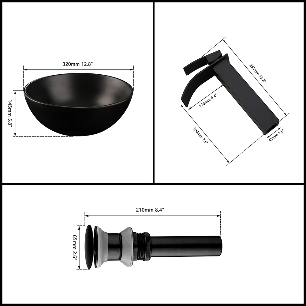 Imagem -02 - Zappo Moderno Banheiro Pia Pia Redonda Preto Cerâmica Lavatório Pia Tigela Bancada Banheiros Pias com Preto Cascata Mixer