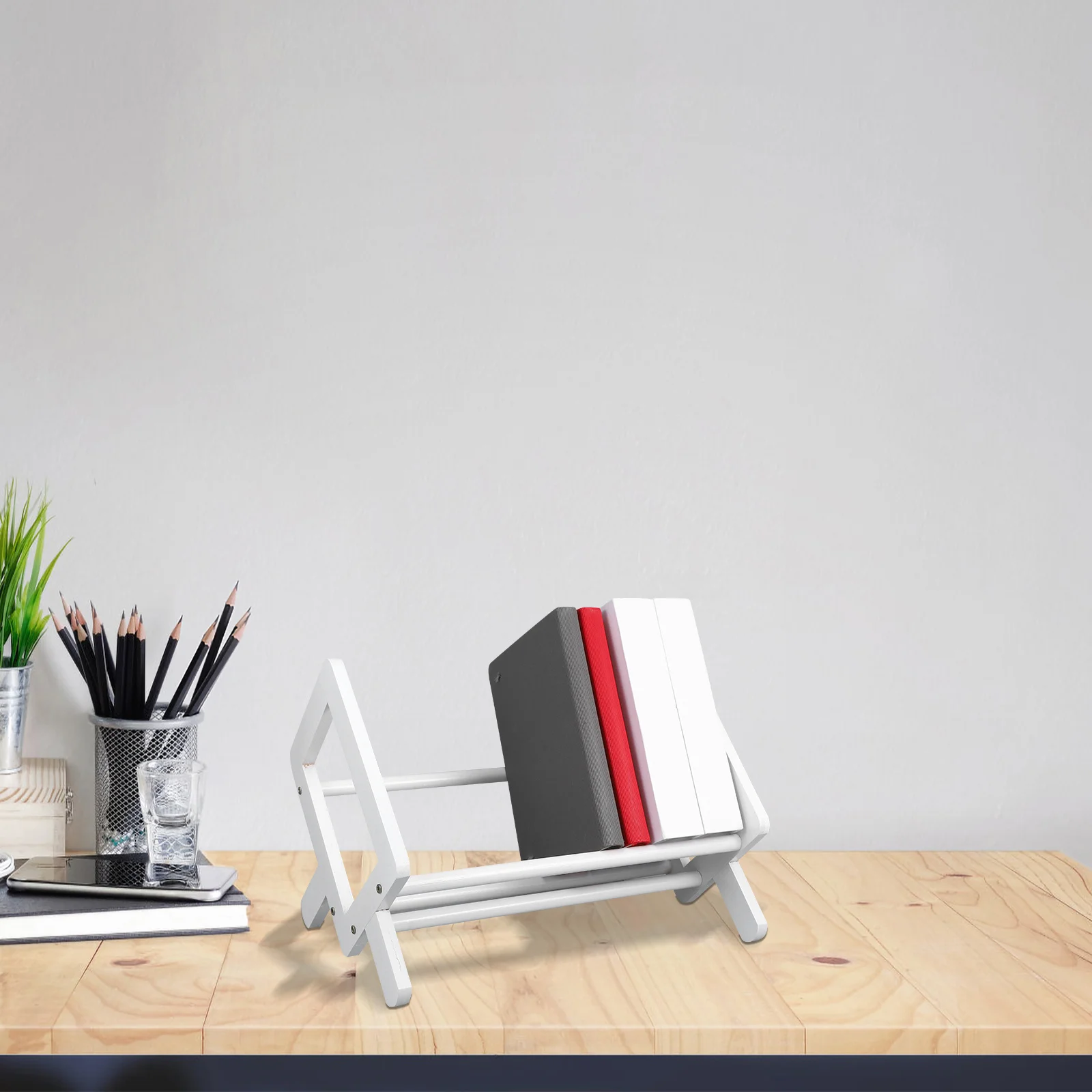 

Desktop Book Rack Sturdy Multi-Function Bookend Magazine Display Stand Decorative Holder Reading Study Organizer Shelf