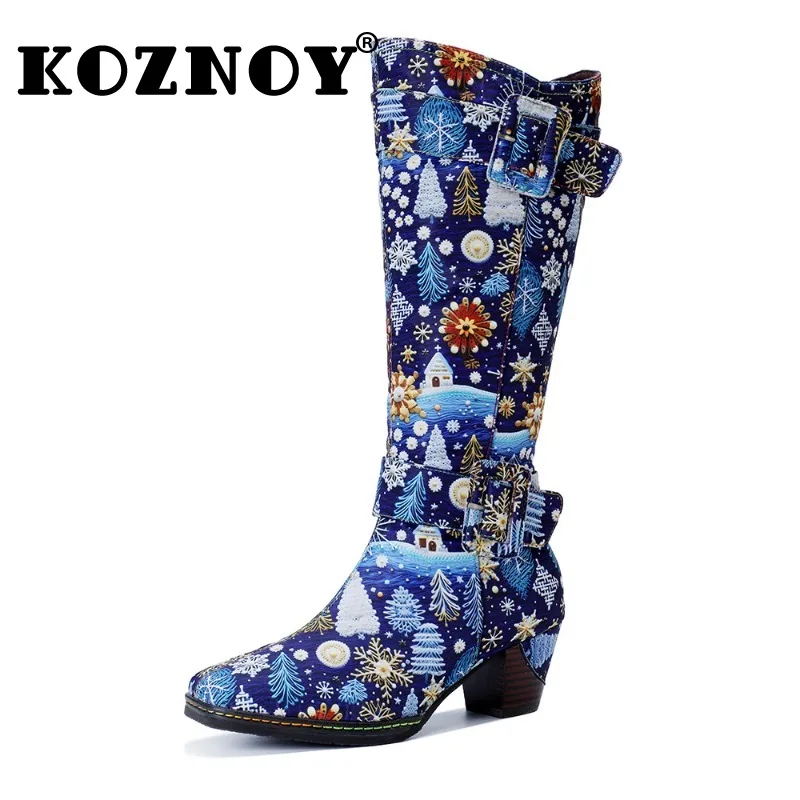 Koznoy 6cm cunei di jeans piattaforma in pelle sintetica autunno tacchi grossi primavera Cowboy donna stivali alti al ginocchio alla caviglia scarpe