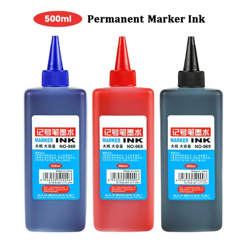 1 Box 500ml Permanent Marker Ink,Oily,Quick-Drying,Waterproof And Non-Fading,Non-Erasable 3 Colors Marker Ink Filler Liquid