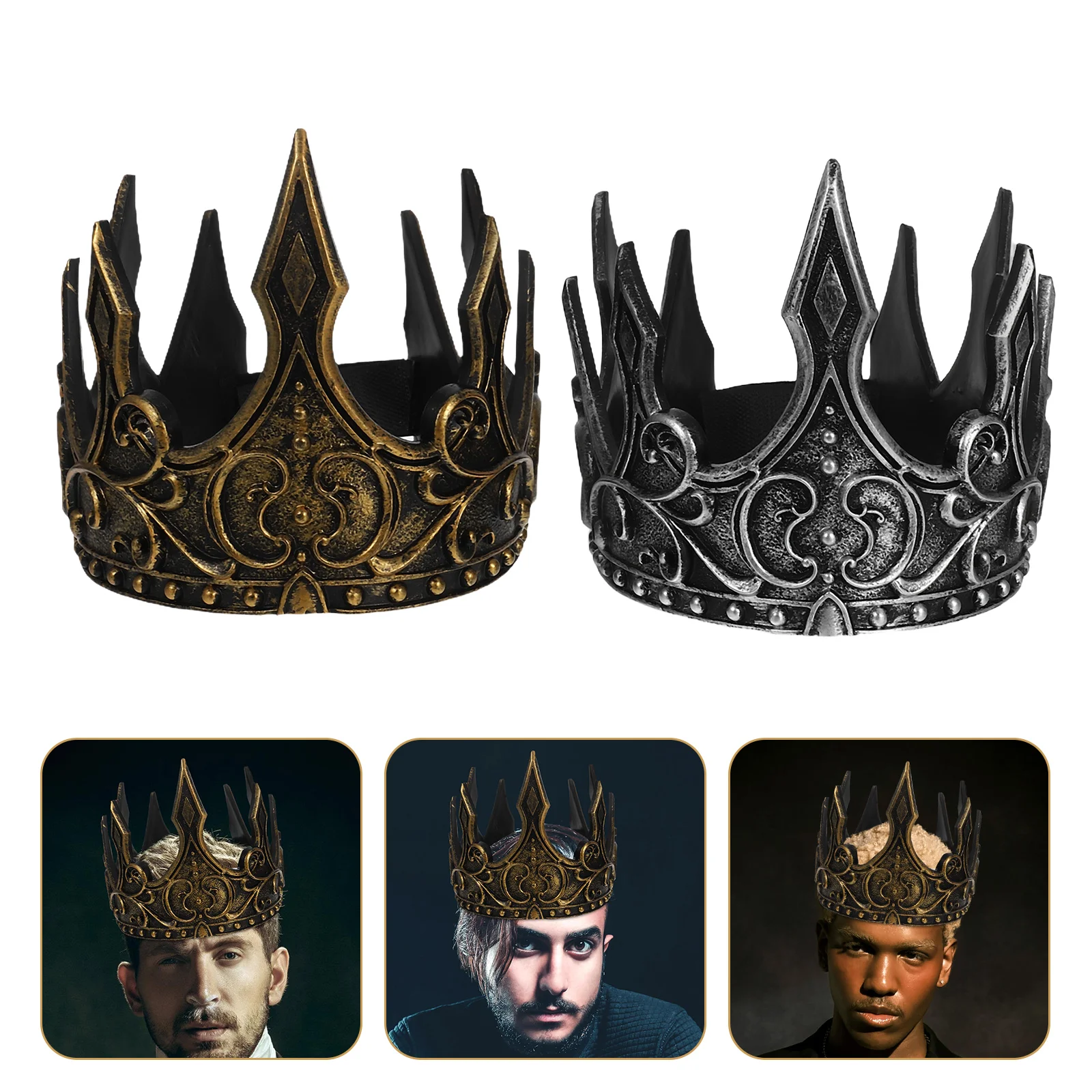 

2 Pcs Crown Medieval King Cosplay Soft PU Golden for Men Hair Tool Prom Halloween Wedding Accessories Adjust Size
