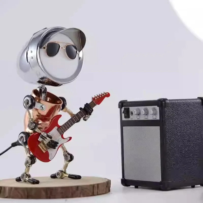 

22CM Steampunk Mechanical Robot Table Lamp Figurine, Decorative Ornament with Guitar, Cello, Violin Instruments, Holiday Gift
