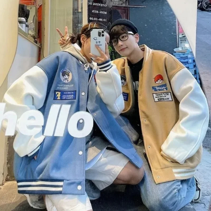 Men American Hip-Hop Baseball Jacket INS Couple Double Lays Slim Fit Baseball Uniform Youth Student Bomber Jackets Men Coat